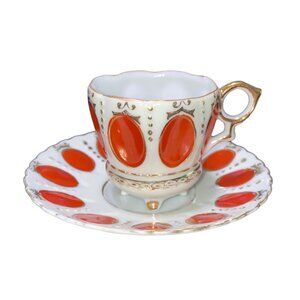 Vintage Japanese Teacup & Saucer Set Gold & Orange Design